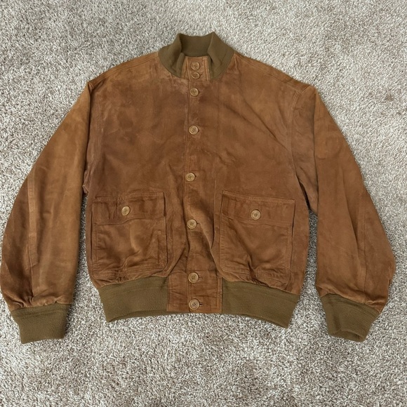 M & R Moda in Pelle Firenze Men’s Genuine Leather Suede Bomber Jacket Size 54